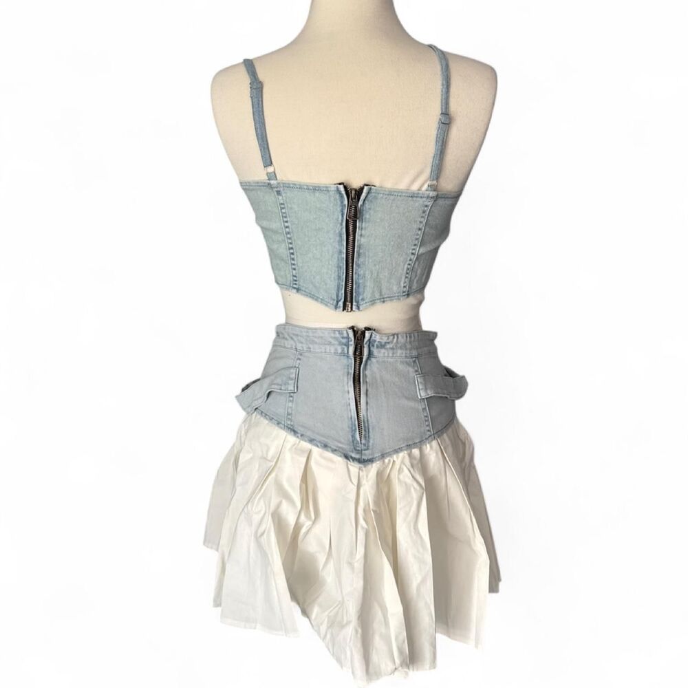 Blue denim corset top with white ruffled skirt - Picture 2 of 2
